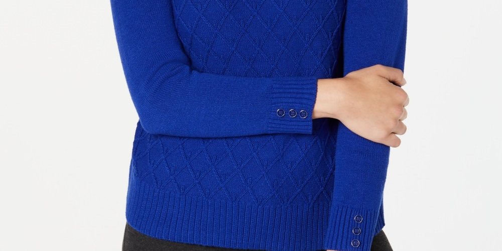Karen Scott Women's Diamond Cable Knit Sweater Blue Size X-Large
