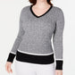 Karen Scott Women's Teresa Cotton Colorblocked Sweater Black Size X-Large
