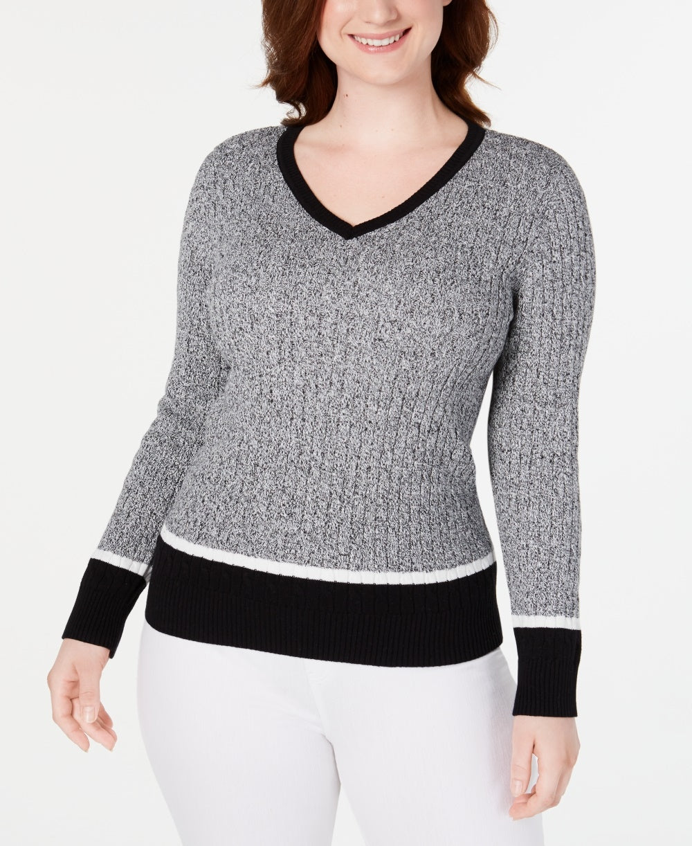 Karen Scott Women's Teresa Cotton Colorblocked Sweater Black Size X-Large