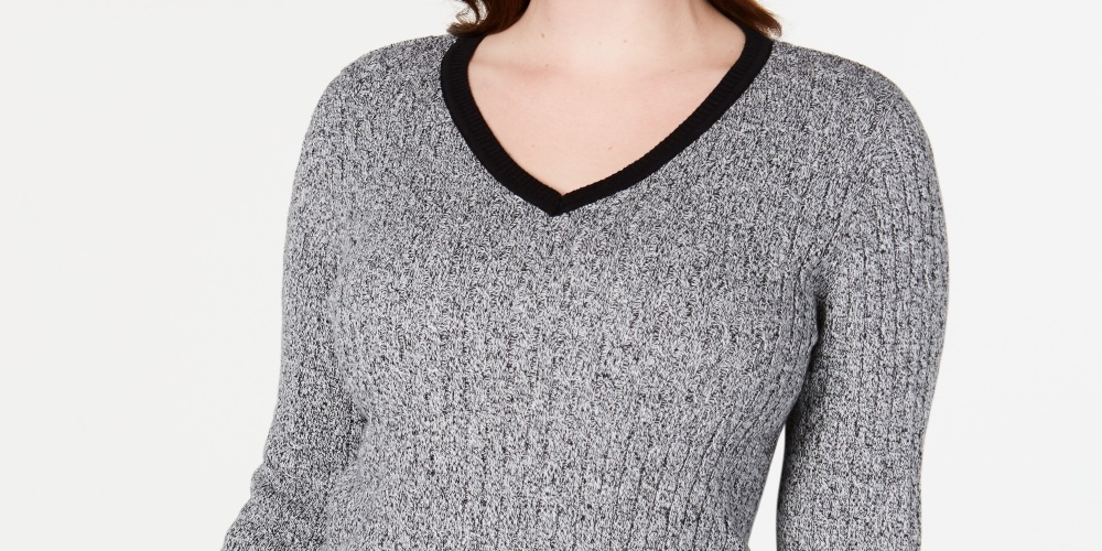 Karen Scott Women's Teresa Cotton Colorblocked Sweater Black Size X-Large