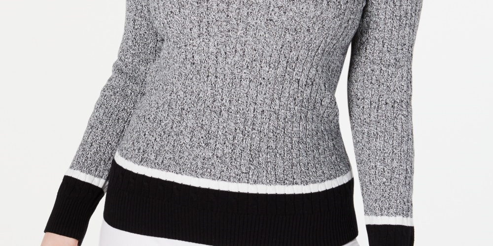 Karen Scott Women's Teresa Cotton Colorblocked Sweater Black Size X-Large