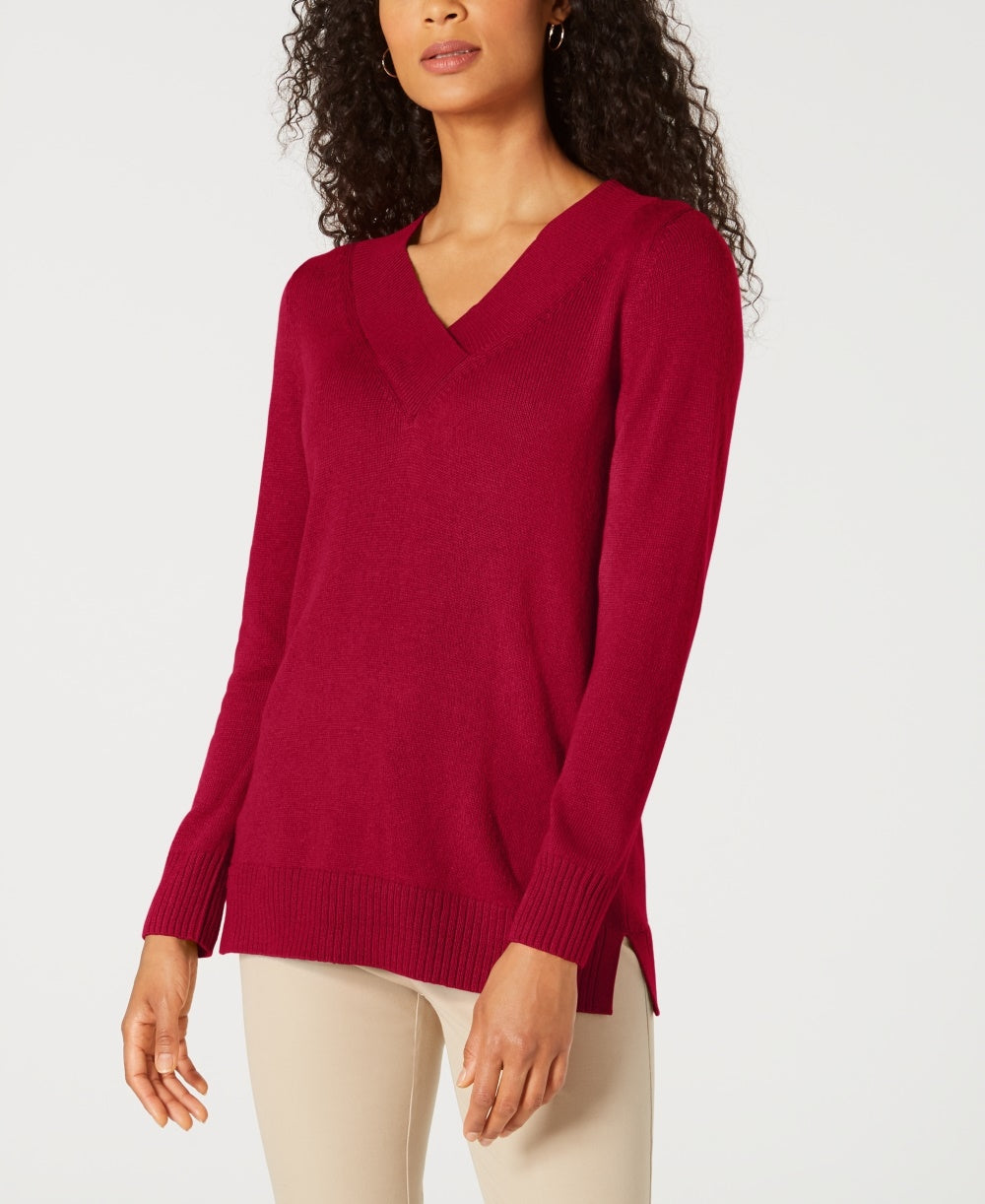 Karen Scott Women's V Neck Solid Sweater Red Size XX-Large