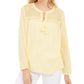 Charter Club Women's Tassel Tie Eyelet Linen Top Yellow Size Large