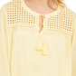 Charter Club Women's Tassel Tie Eyelet Linen Top Yellow Size Large