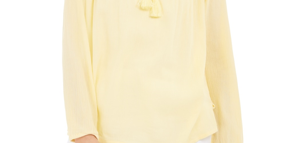 Charter Club Women's Tassel Tie Eyelet Linen Top Yellow Size Large