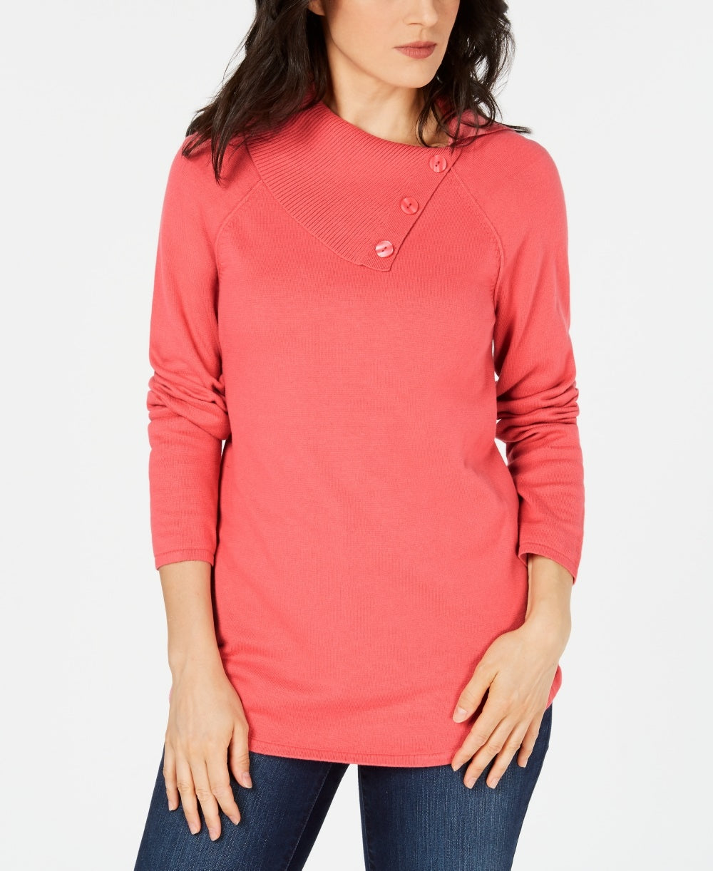 Karen Scott Women's Cotton Envelope-Neck Sweater Pink Size Large