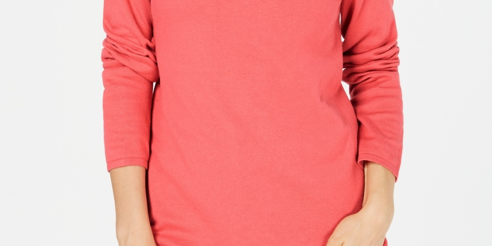 Karen Scott Women's Cotton Envelope-Neck Sweater Pink Size Large