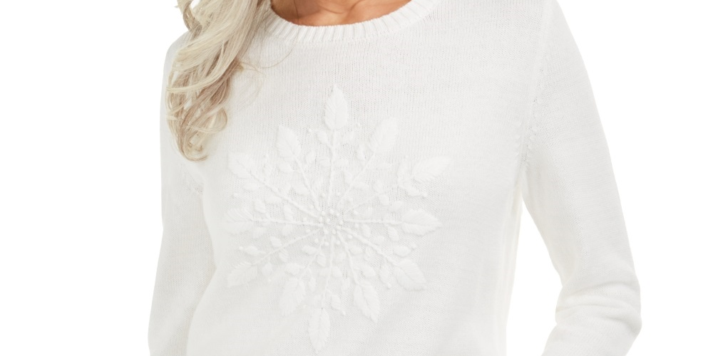 Karen Scott Women's Snowflake Applique Sweater White Size X-Small