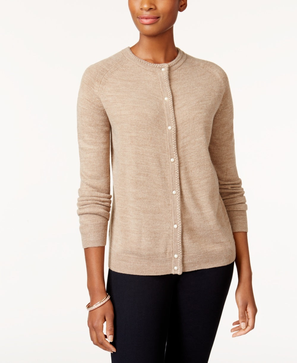 Karen Scott Women's Bead Button Cardigan Brown Size X-Large