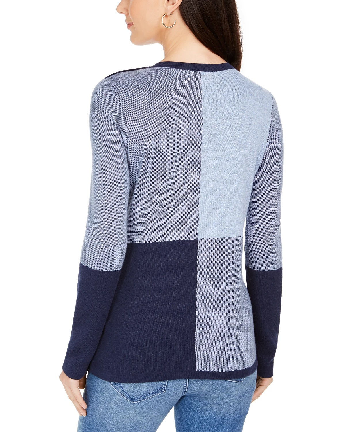 Charter Club Women's Colorblocked Button Shoulder Sweater Blue Size Small
