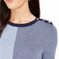 Charter Club Women's Colorblocked Button Shoulder Sweater Blue Size Small