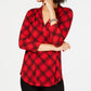 Charter Club Women's Printed V-Neck Top  Medium Red Size Small