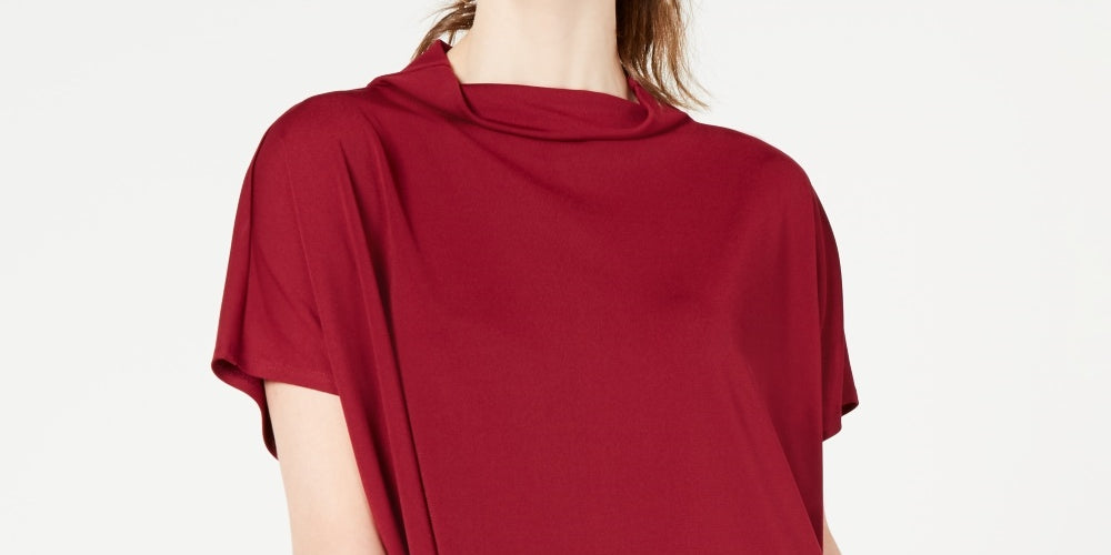 Alfani Women's Petite Cowl Mock-Neck Top Wine PS