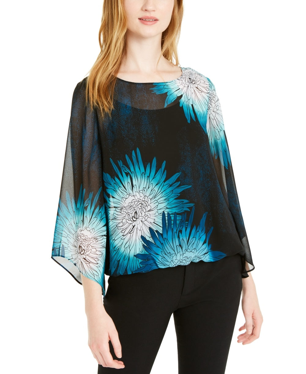 Alfani Women's Petite Bubble Sleeve Blouse Navy -PS