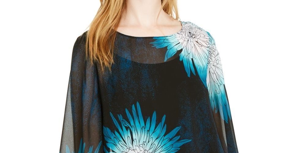 Alfani Women's Petite Bubble Sleeve Blouse Navy -PS