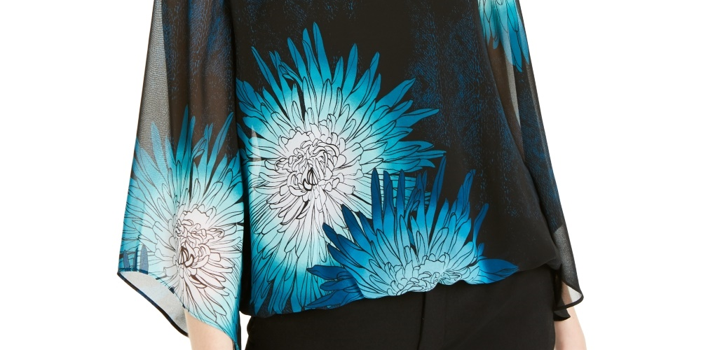 Alfani Women's Petite Bubble Sleeve Blouse Navy -PS