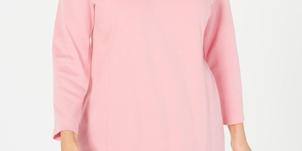 Karen Scott Women's Cotton Half-Zip Mock-Neck Top Pink Size Medium