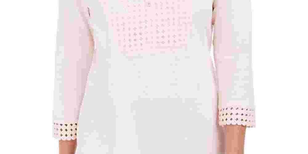 Karen Scott Women's Crochet-Trim Henley Top Pink Size Large