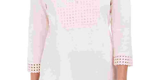 Karen Scott Women's Crochet-Trim Henley Top Pink Size Large