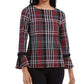 Charter Club Women's Plaid Crepe Bow Detail Top Black Size Petite Small