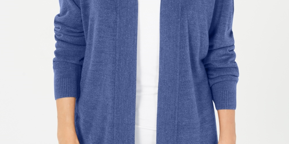 Karen Scott Women's Petite Open-Front Cardigan  Blue Size PM