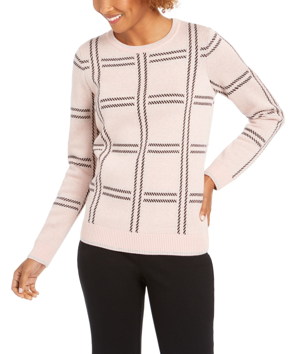 Charter Club Women's Printed Crewneck Sweater Pink Size X-Small