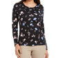 Charter Club Women's Pima Cotton Ditsy-Print Top Black Size Medium
