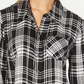 Style & Co Women's Petite Cotton Tab-Sleeve Plaid Shirt Black Size Petite X-Large