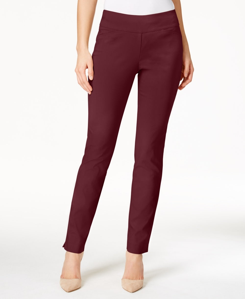 Charter Club Women's Petite Cambridge Tummy-Control Slim-Leg Pants Wine Size 4 P