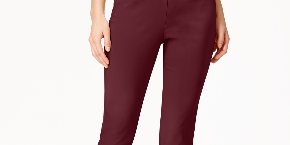Charter Club Women's Petite Cambridge Tummy-Control Slim-Leg Pants Wine Size 4 P