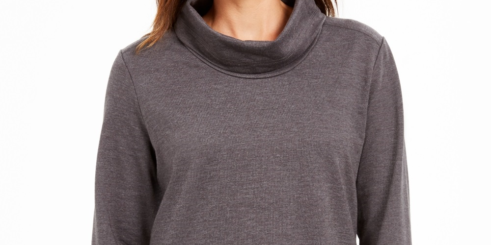 Karen Scott Women's Sport Cowl Neck Top Charcoal Size Large