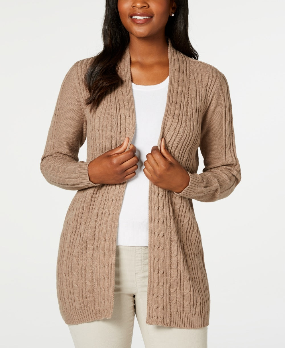 Karen Scott Women's Cable-Knit Cardigan Brown Size X-Small