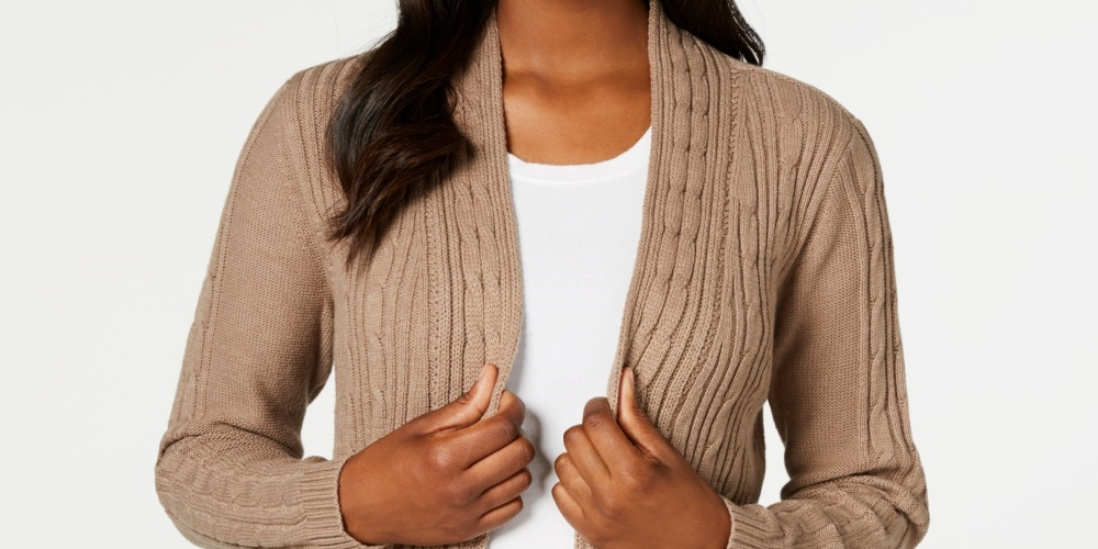 Karen Scott Women's Cable-Knit Cardigan Brown Size X-Small