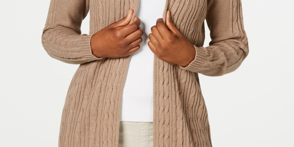 Karen Scott Women's Cable-Knit Cardigan Brown Size X-Small