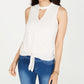 Thalia Sodi Women's Tie-Hem Keyhole Sleeveless Top Natural Size Small