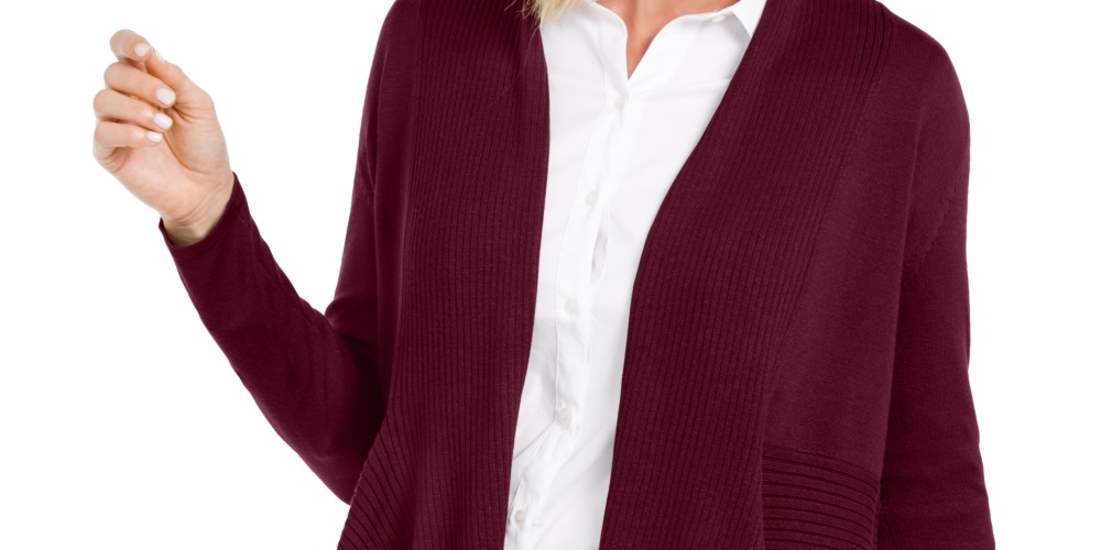 JM Collection Women's Mixed Ribbed Flyaway Cardigan Purple Size Petite Extra Large