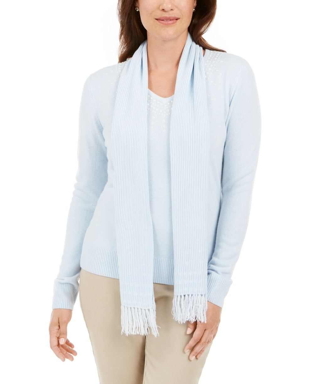 Karen Scott Women's Embellished Scarf Sweater Blue Size Large