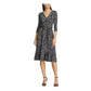 Ralph Lauren Women's Floral 3/4 Sleeve V Neck Below The Knee Fit + Flare Dress Gray Size 4 Petite