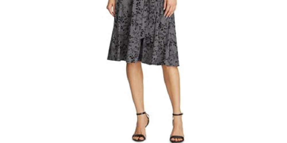 Ralph Lauren Women's Floral 3/4 Sleeve V Neck Below The Knee Fit + Flare Dress Gray Size 4 Petite