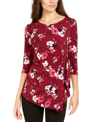 Alfani Women's Printed Side Tie Top Red Size Petite X-Large