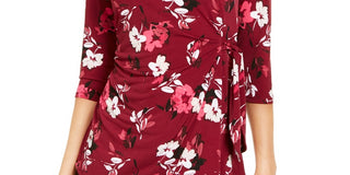 Alfani Women's Printed Side Tie Top Red Size Petite X-Large