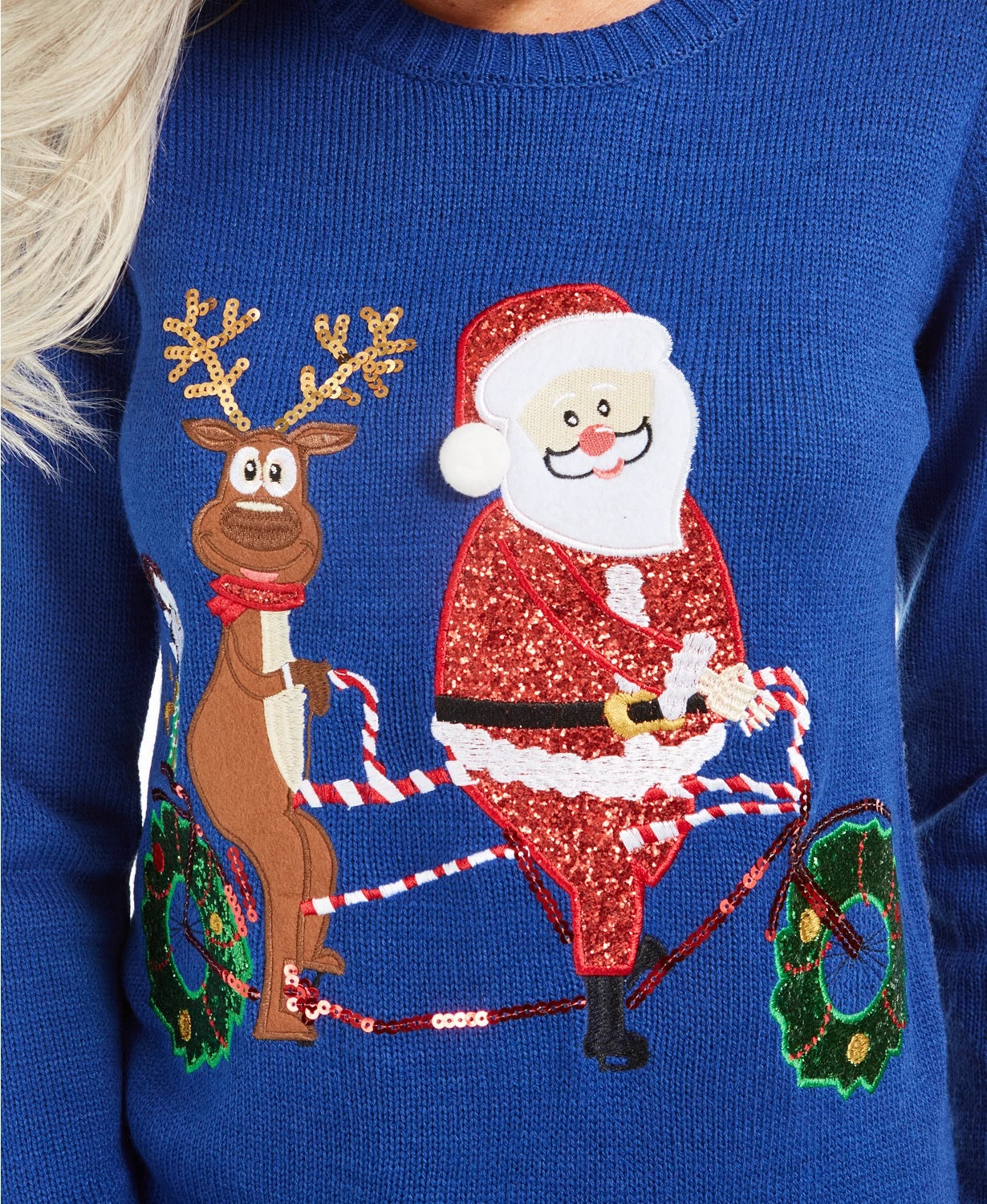 Karen Scott Women's Santa Bicycle Sweater Blue Size Petite Small