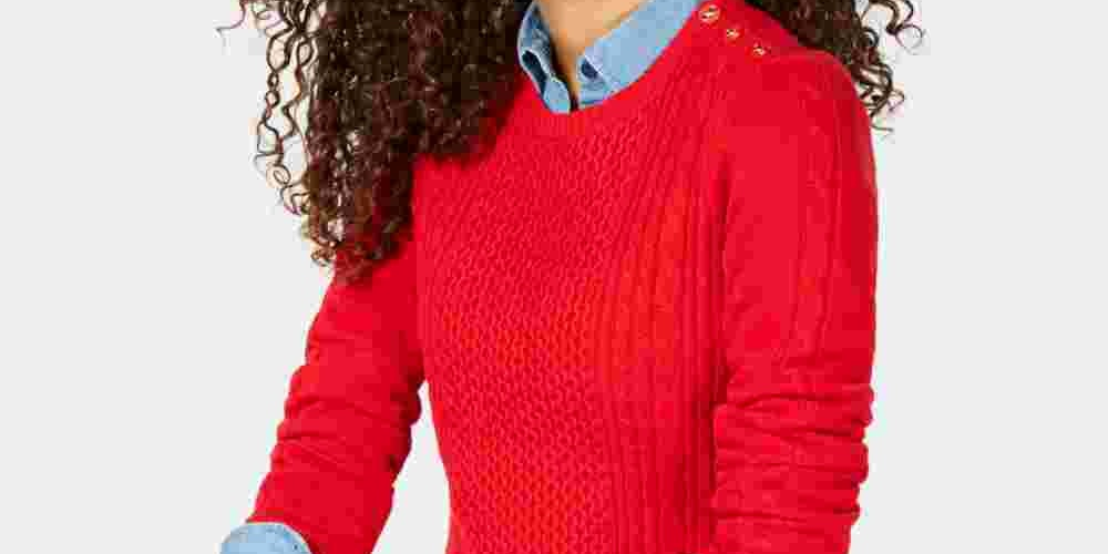 Charter Club Women's Patterned Long Sleeve Crew Neck Sweater Red Size Petite X-Large