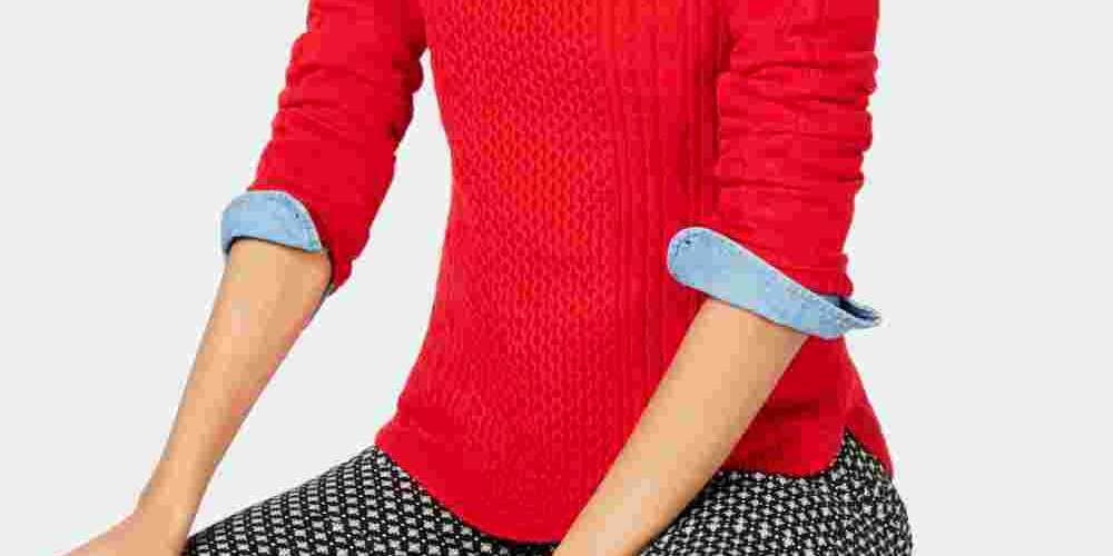 Charter Club Women's Patterned Long Sleeve Crew Neck Sweater Red Size Petite X-Large