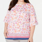 Charter Club Women's Plus Size Printed Bell Sleeve Top White Size 0X