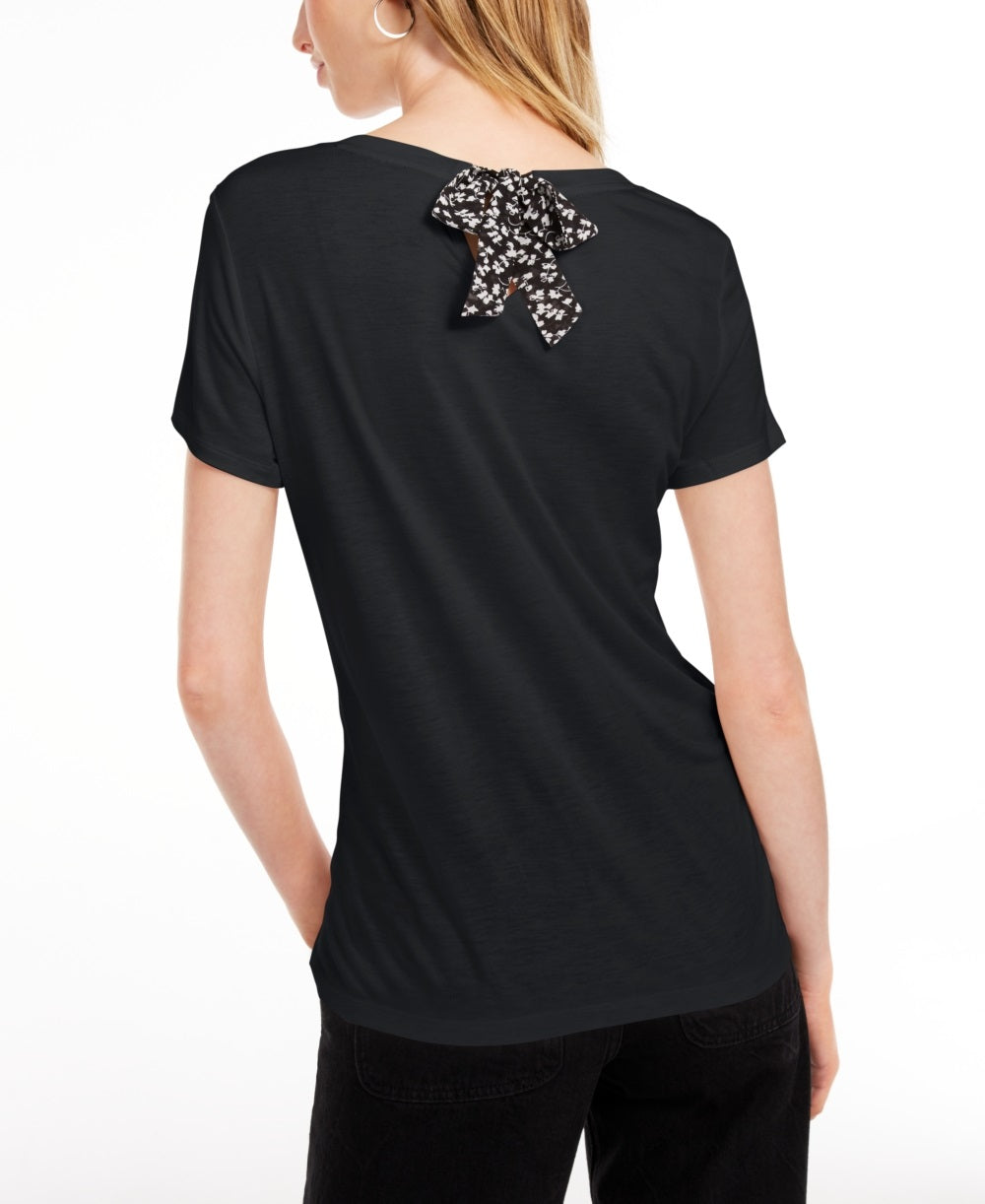Maison Jules Women's Tie Back Solid T-Shirt Black Size X-Large