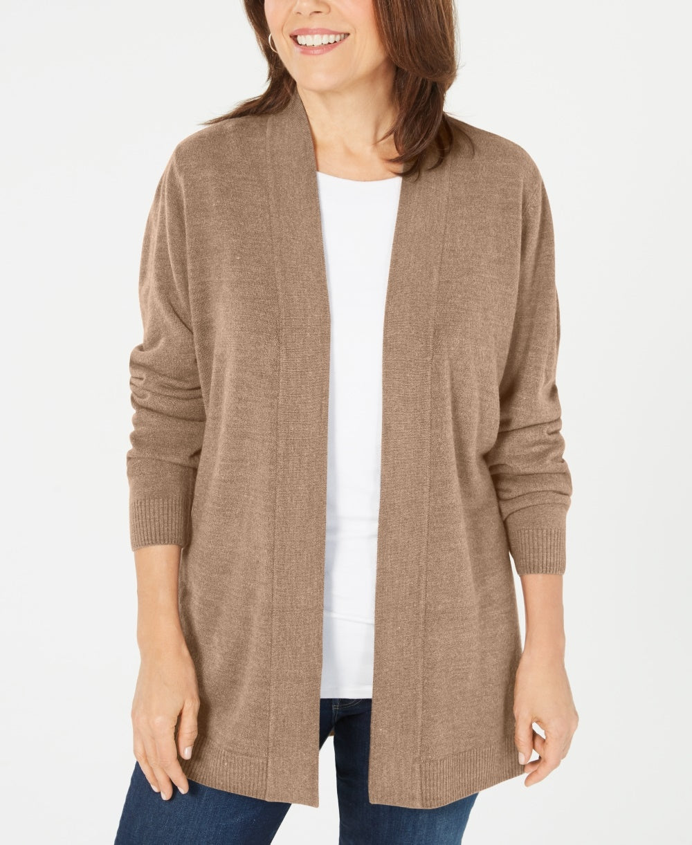 Karen Scott Women's Open-Front Long-Sleeve Cardigan Brown Size X-Small