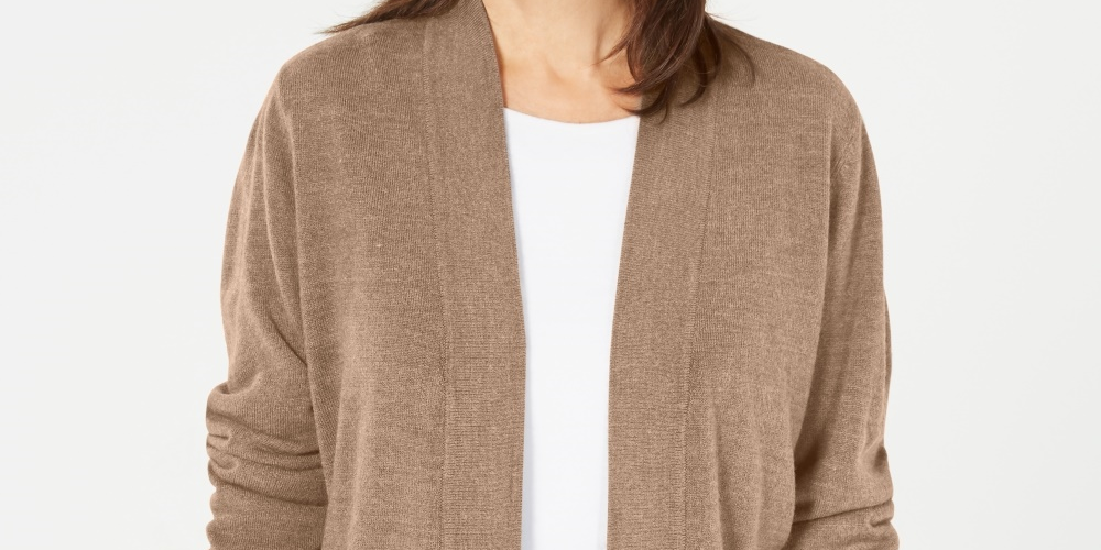 Karen Scott Women's Open-Front Long-Sleeve Cardigan Brown Size X-Small