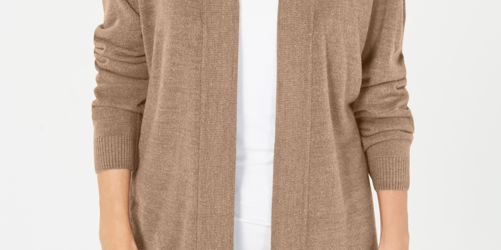 Karen Scott Women's Open-Front Long-Sleeve Cardigan Brown Size X-Small