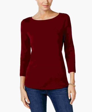 Charter Club Women's Pima Cotton Button Shoulder Top Red Size PL
